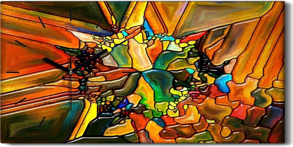 Wanduhr Uhr Wandbild Leinwand 60x30 Foto Bild groß buntes Buntglasmuster - schwarze Hände