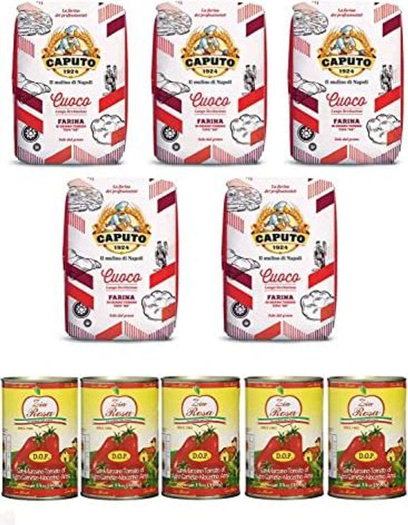 Testpaket Caputo Cuoco Pizzamehl Mehl ( 5 x 1Kg ) + 5x Zia Rosa DOP Pomodoro San Marzano Tomate aus Kampanien Dose von 400g