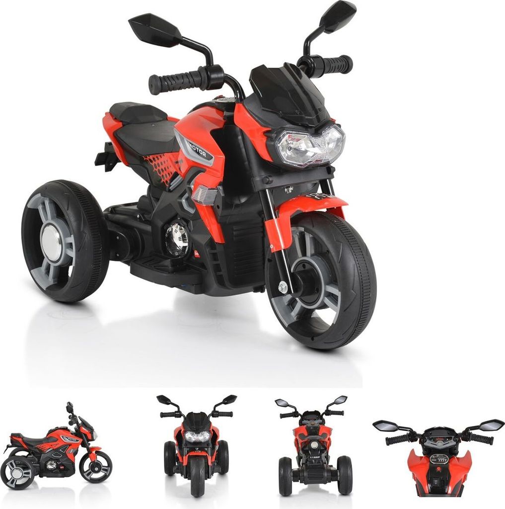Moni Kinder Elektromotorrad Colombo Scheinwerfer, zwei Motoren, MP3, bis 7 km/h rot