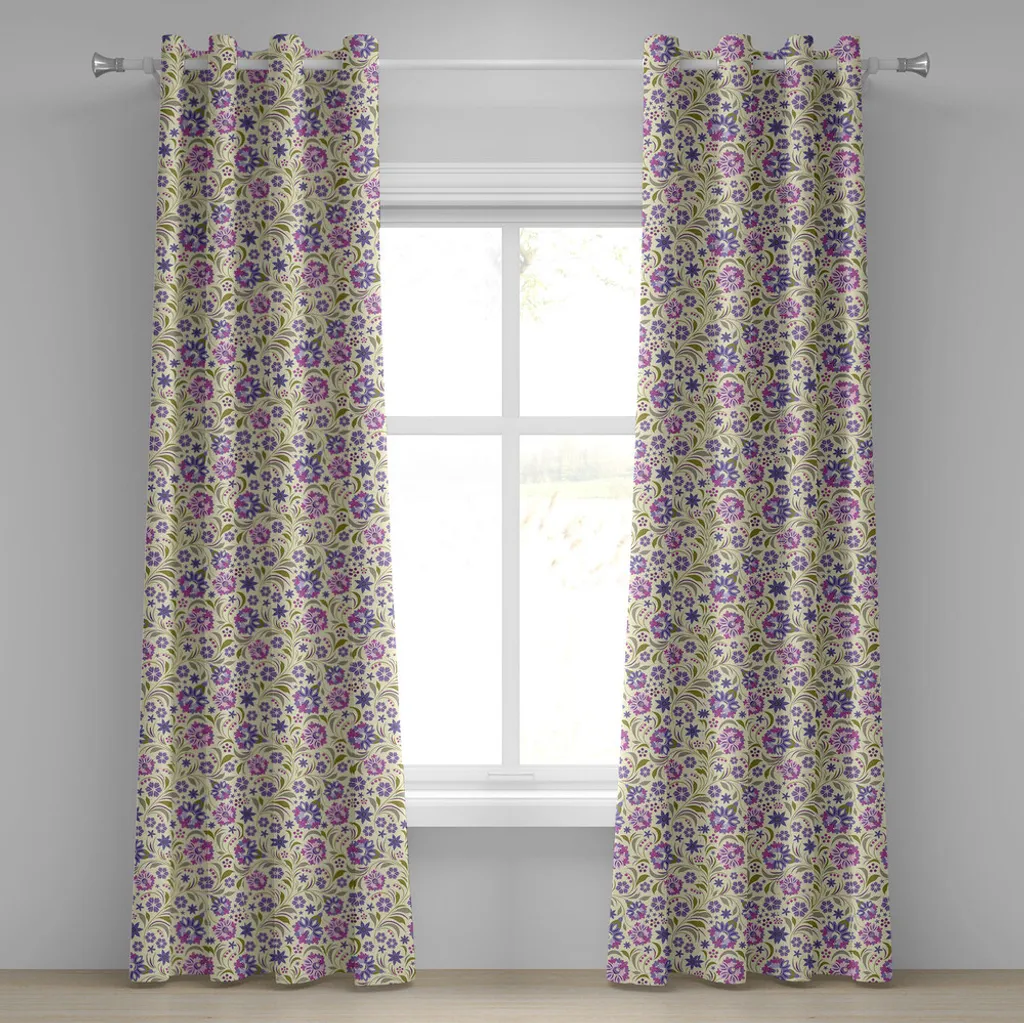 Rideaux décoratifs à 2 panneaux style floral lavande 280 cm x 175 cm
