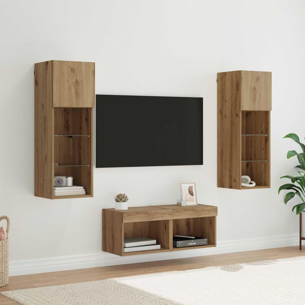 Maison Exclusive - TV-Wandregale 4 pcs Schwarz Eichen-Optik Holzwerkstoff