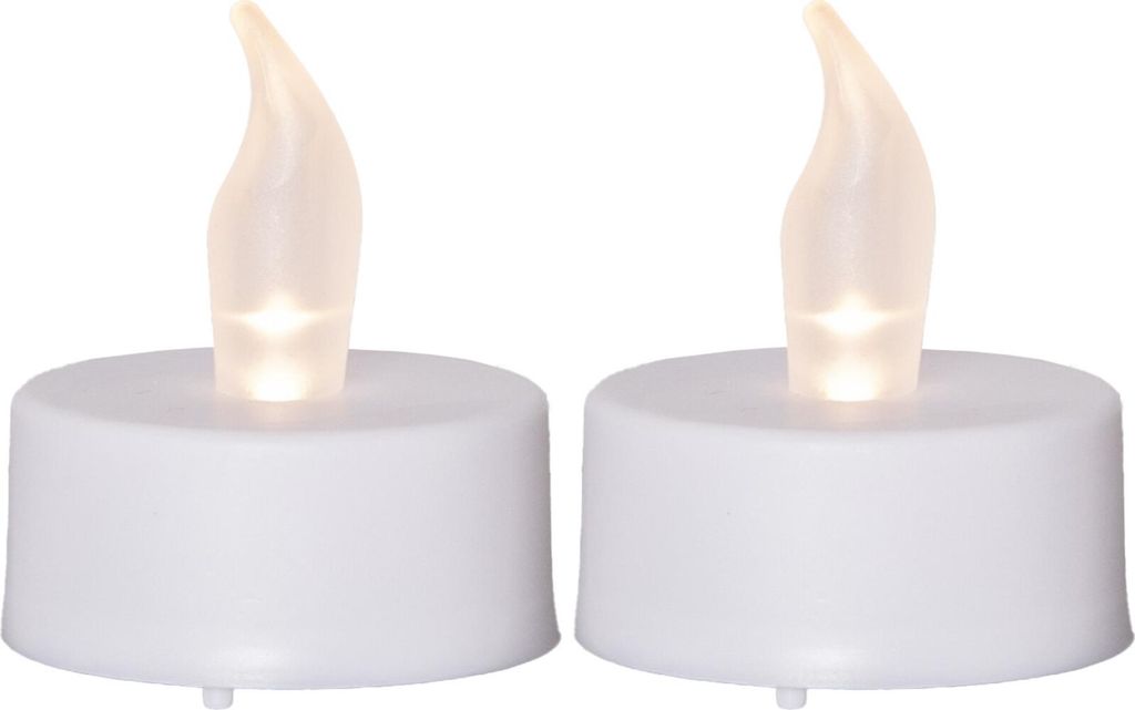 Star Trading 062-08 LED-Teelichte "Paulo", 2er Set warmwhite LED, weiß, ca. 4x4 cm, Kunststoff, 6h Timer, inkl. Batterie, Vierfarb-Karton
