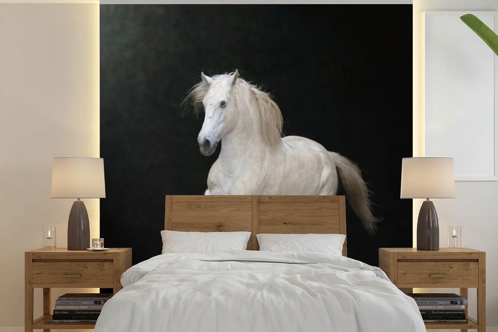 MuchoWow Fototapete für Wohnzimmer oder Schlafzimmer Wandtapete Vinyl Motivtapete Pferde - Schwarz - Porträt - 300x300 cm - Wanddekoration