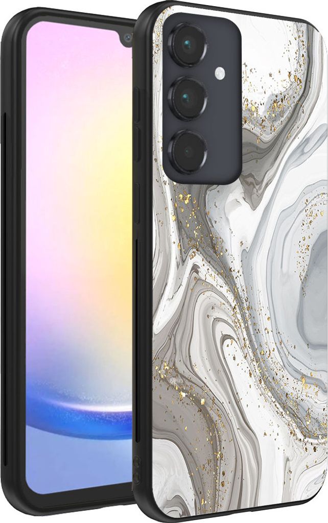 Handyhülle passend für Samsung Galaxy A25 mit Marmordruck - TPU Back Cover Case Marmor Design - Silber
