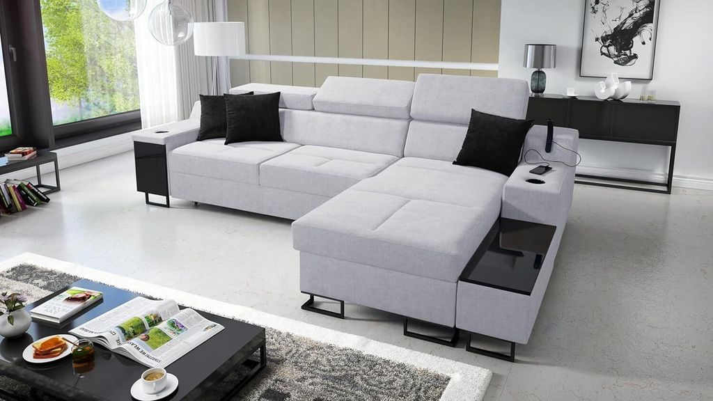 Das komfortable Ecksofa Aria I Maxi mit Schlaffunktion und praktischer Bettzeugablage - Ihr idealer Platz zum Entspannen!
