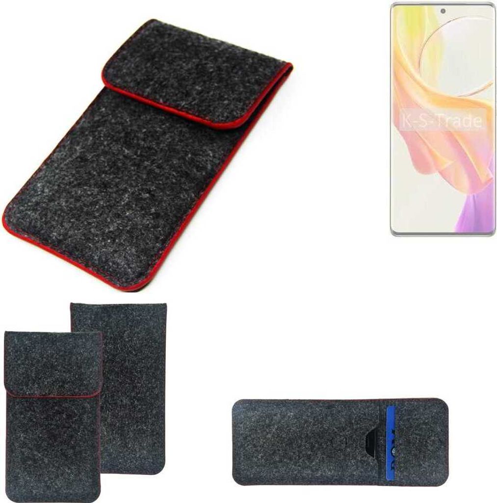 K-S-Trade Handy Schutz Hülle kompatibel mit Vivo V29 Lite 5G Schutzhülle Handyhülle Filztasche Pouch Tasche Case Sleeve Filzhülle dunkelgrau roter