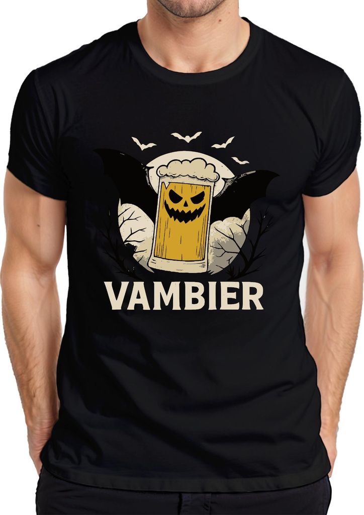 VAMBIER Halloween Bier Vampir Party Retro Gruselig Herren T-Shirt, Schwarz, S
