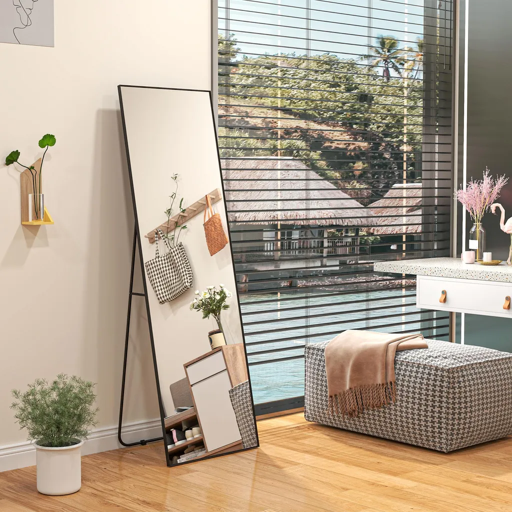 Miroir mural rectangulaire 160 cm avec cadre noir fin et robuste - 9