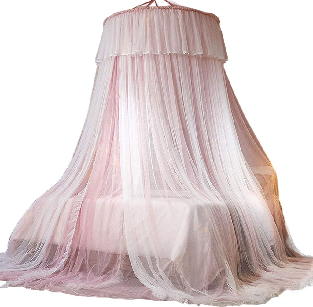 1 Set Princess Bett Vorhang Doppelschicht runde Kuppel Decken hängen weiche schiere mesh spitzen girl schlafzimmer Bett Baldachin Netz Home Suppli...