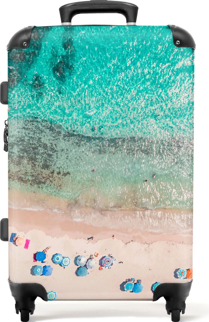 NoBoringSuitcases.com Großer Koffer - Meer - Strand - Sommer - Sonnenschirme - Blau - Kombinationsschloss TSA - Hartschalen Trolley 4 Rollen - 7...