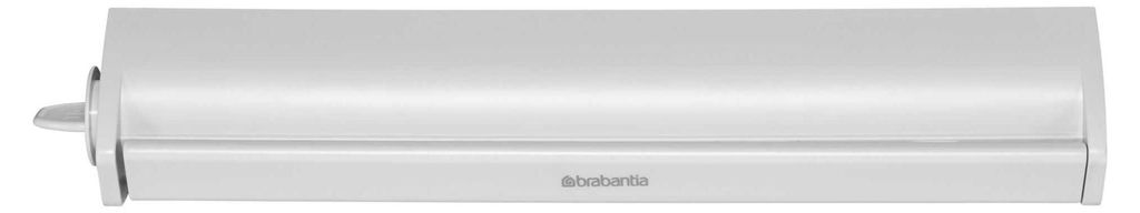 A white bread bin with a silver handle is shown against a white background.