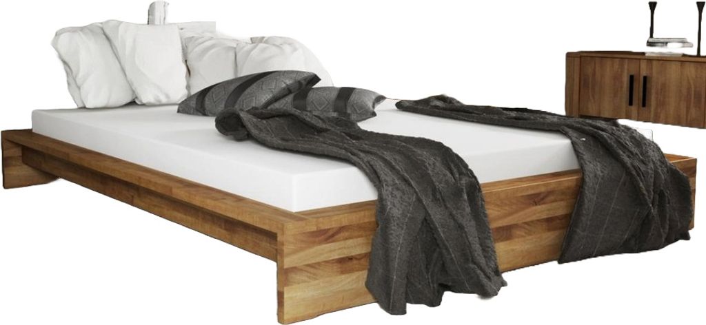 Bett Lubic 3 aus Wildeiche massiv 120x200 ohne Kopfteil mit Holzfußgestell