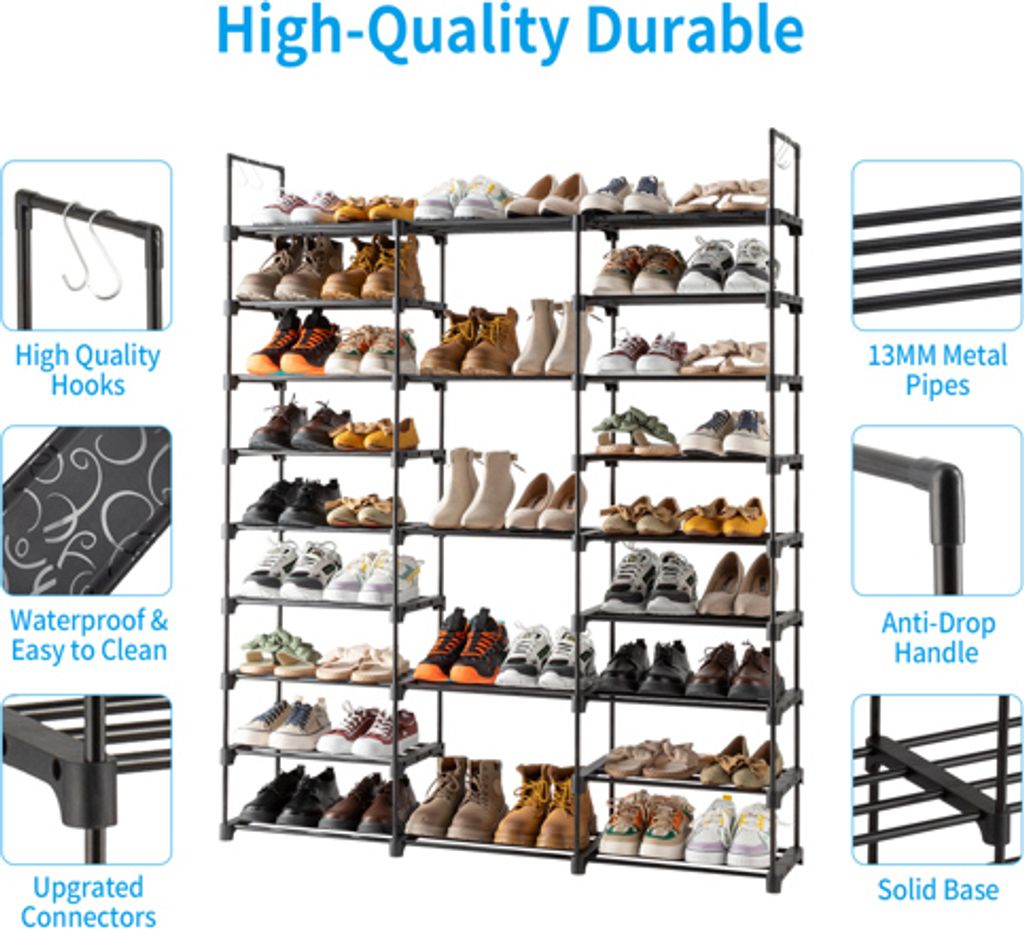 Schuhregal Aus Metall, 2-stufig, 89,9 Cm Lang, Stapelbar - Für Diele, Schrank Oder Garage, Schwarz