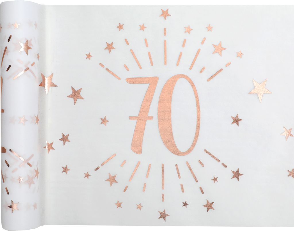 Tischläufer Vlies Weiß Zahl 70 Rosegold 5 m x 30 cm Geburtstag