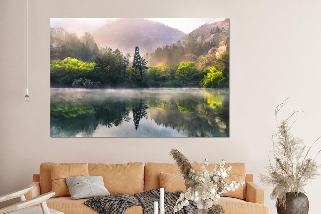 MuchoWow Wanddekoration Metall Metallbild Wandkunst 150x100 cm Natur - Bäume - Berge - See - Wasser MuchoWow Aluminium Gemälde - Alu Dibond Bild