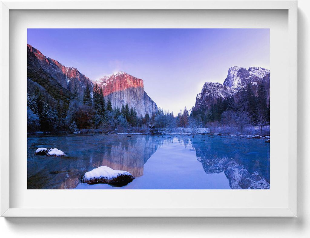 Winterliche Seenlandschaft– Wandbild mit Rahmen – Gerahmtes Bild – Wanddekoration – 70x50 cm – Schwarz Rahmen