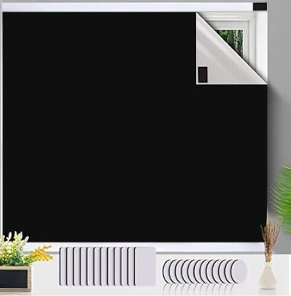 Blackout Roller Blind, Kein Bohrung, Fensterschnittgröße, 420d Sonnenschutz im Inneren, Film, selbstklebend, undurchsichtiges Reisen (145 x 300 cm)
