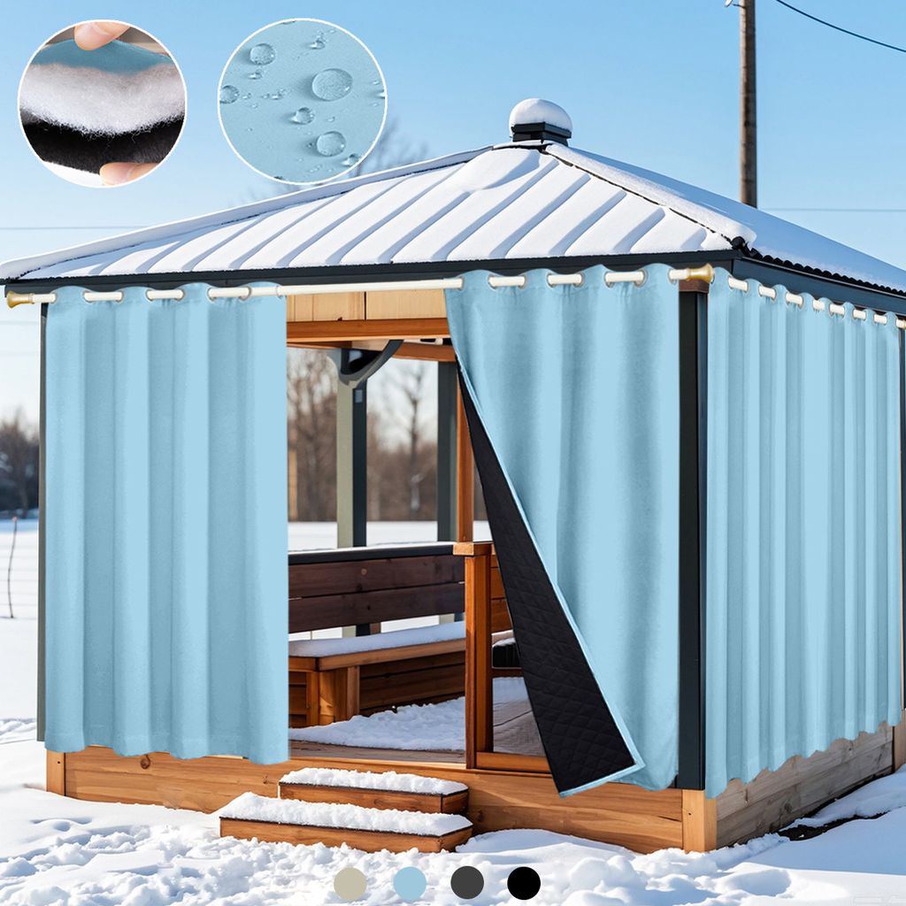 Thermovorhang Kälteschutz Ösen Wasserdicht, Verdunklungsvorhang Blickdicht 405g/m² Winter Außen Innen Hof Pavillon Zimmer 132x244cm Blau
