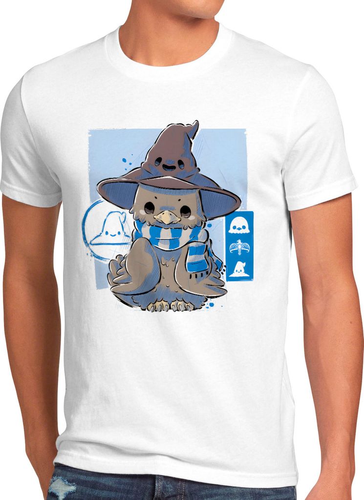 BaumwolleCloud Chibi Wise Herren T-Shirt eule harry zauberstab besen zauberschule