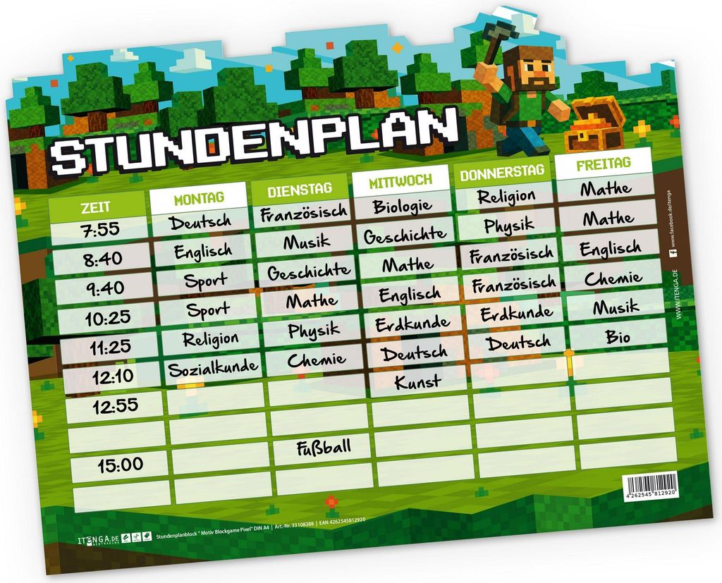 itenga Stundenplan magnetisch Motiv PIXEL 28,1 x 22,3cm Produktbild 
