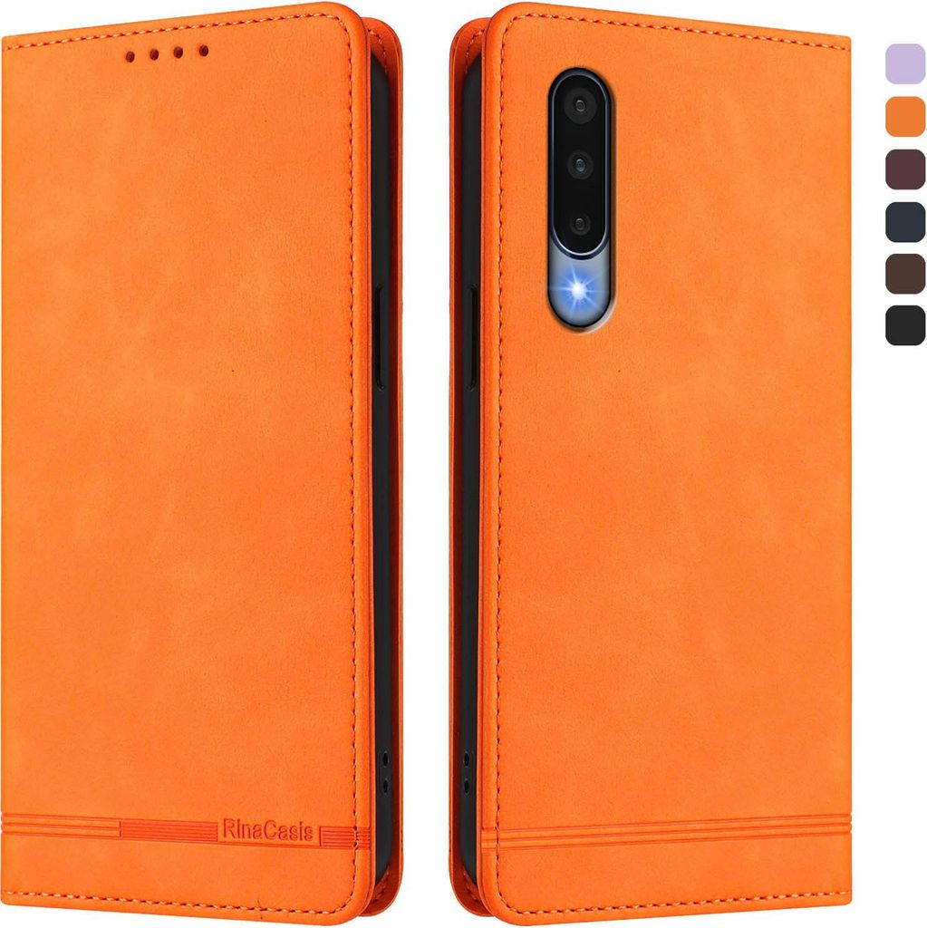 Hülle für Sharp Aquos Zero5G Basic, Retro Kunstleder Ständer Klapphülle mit Kartenfächer und Magnetische Orange