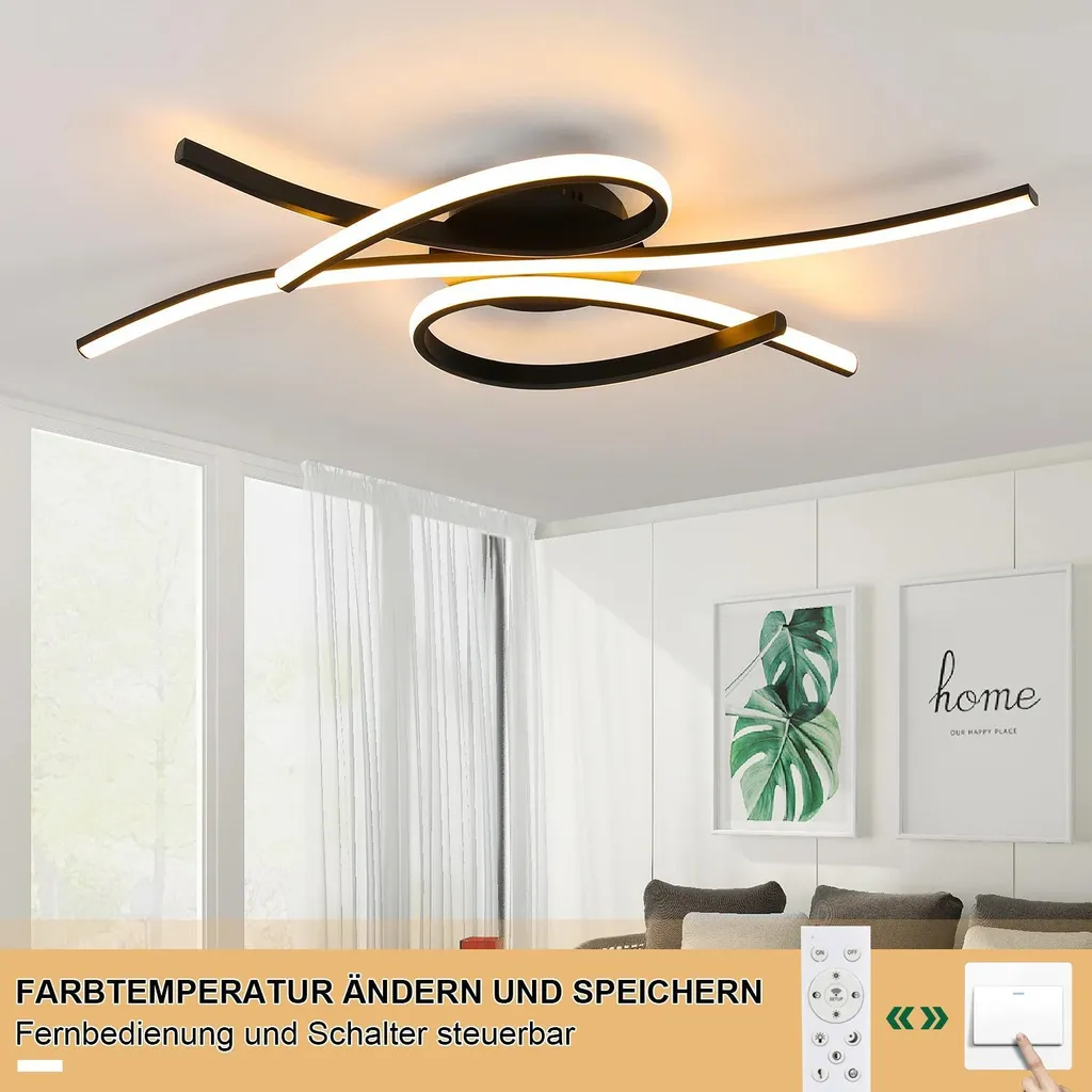 Plafonnier LED 3 Lignes Ondulées 42W - 80cm - Intensité Variable et Télécommande