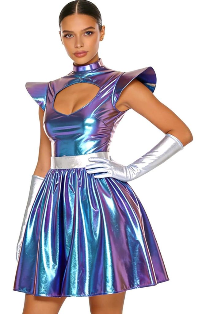 Damen astronautenpak, maat S. Metallic alien ruimtejongen Productafbeelding 