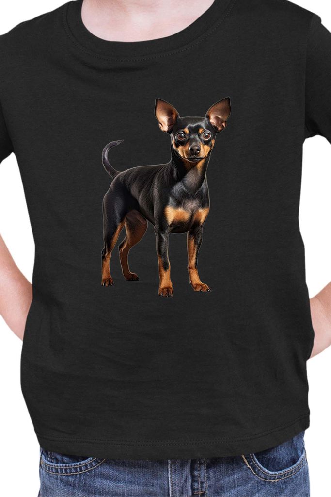 Kinder T-Shirt Dogs Breeds Miniature Pinscher Dog Breed 005, 7-8 Jahr - 128 / Schwarz