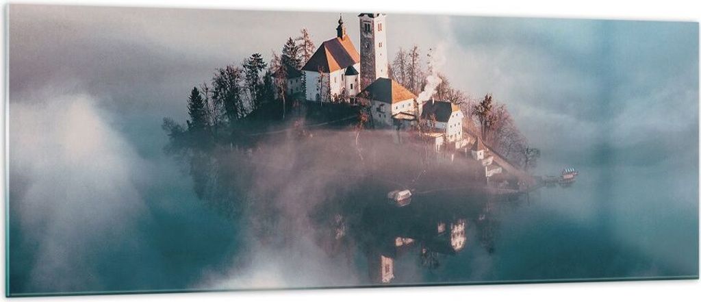 Bilder auf glas - Einteilig - Alpen Bled Kirche - 140x50cm - Glasbilder - Wandbilder - Bilder - zum Aufhängen bereit - Wanddekoration aus Glas - G...