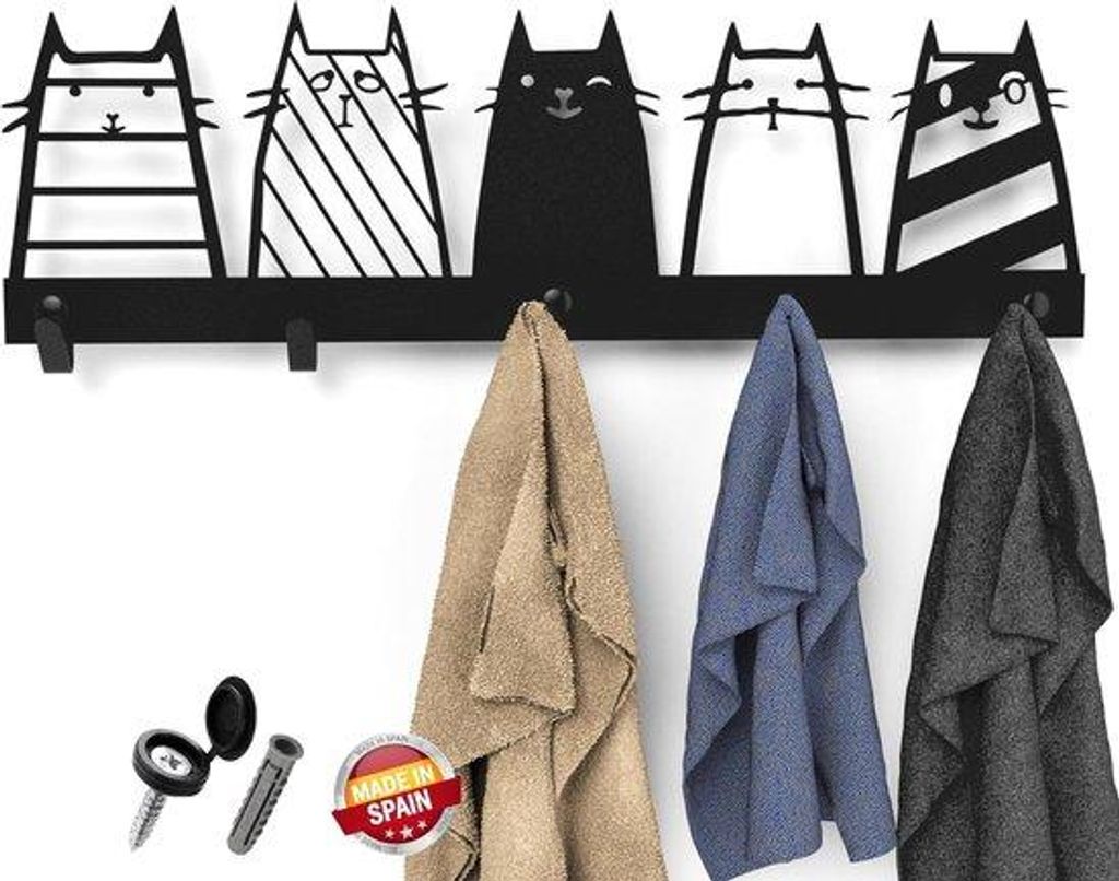 Schwarze Wandgarderobe aus Edelstahl für Kinderzimmer, 5 Stangen, 60 cm Breite, für Wandinstallation
