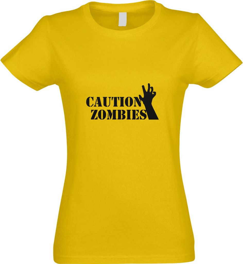 Kiwistar - T-Shirt tailliert - Damen - gelb - Caution Zombies - mit Motiv Bedruckt - Funshirt Design - Sport - Freizeit - Damen - XXL