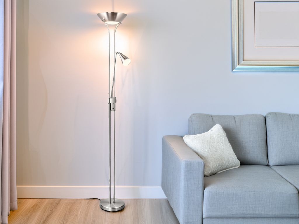 LED Deckenfluter große Stehlampe mit Leselampe für Wohnzimmer Ecke hinter Sofa