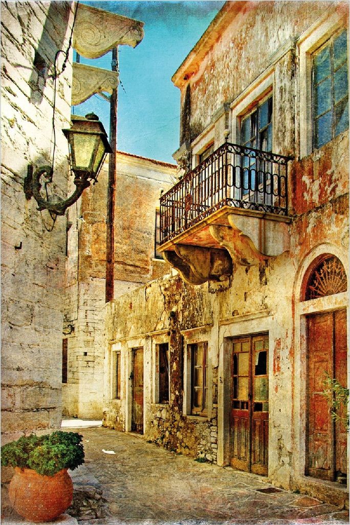 Wallario Poster - Gasse im Süden, Urlaub in Griechenland, Kunstdruck Größe: 100 x 150 cm