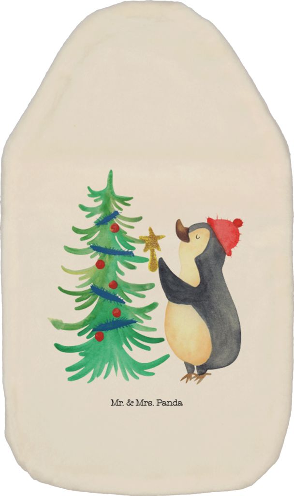 Mr. & Mrs. Panda Wärmflasche Pinguin Weihnachtsbaum - Weiß - Geschenk, Weihnachten, mit Bezug, Wärmekissen, Wärmeflasche, Bettflasche, Wärmfla...
