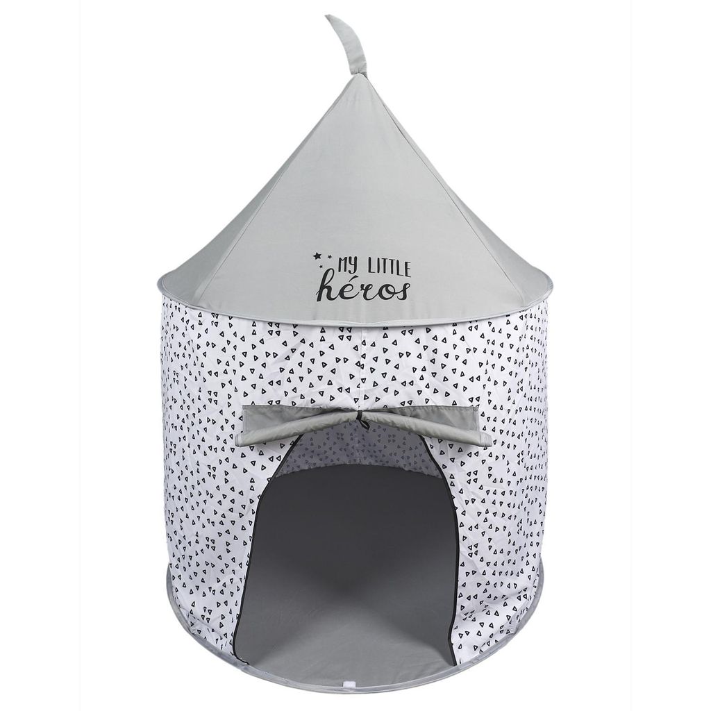Kinder Spielzelt „My Little Héros“ – Rundes Indoor-Spielhaus Ø100 cm – Höhe 125 cm – Mit Boden & Kissen – Grau/Weiß – Für Kinder...