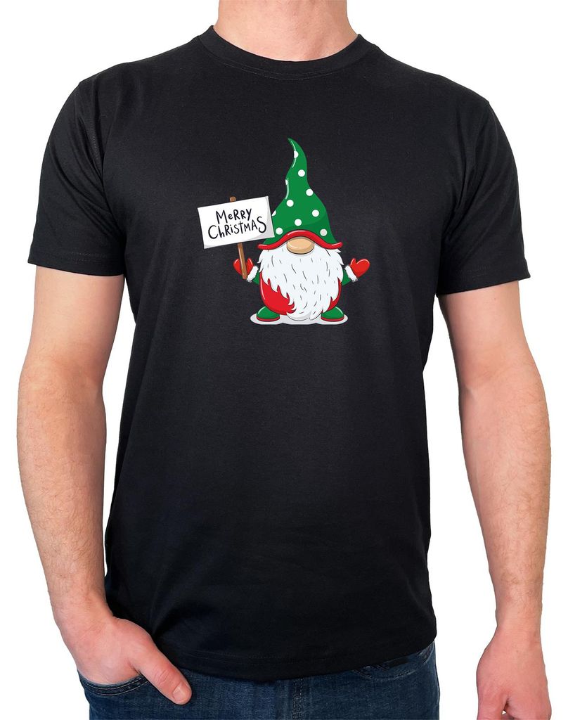 Huuraa Herren T-Shirt Wichtel Merry Christmas M Black Bio Baumwolle Fairtrade Herrenshirt Geschenkidee