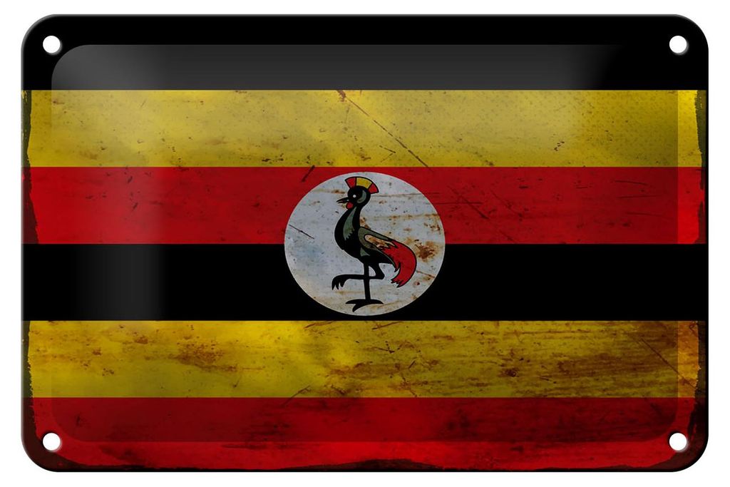 Blechschild Flagge Uganda 18x12cm Flag of Uganda Rost Dekoration