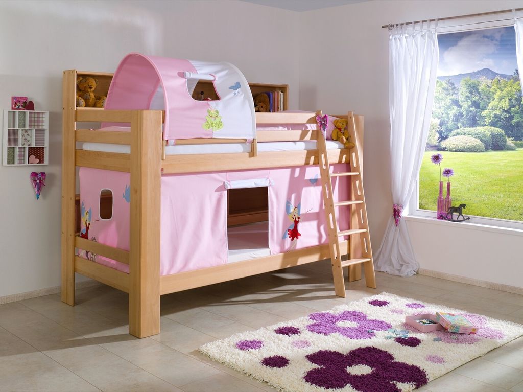 Etagenbett Jan Buche Natur lackiert mit Bücherregal 90x200 Produktbild 