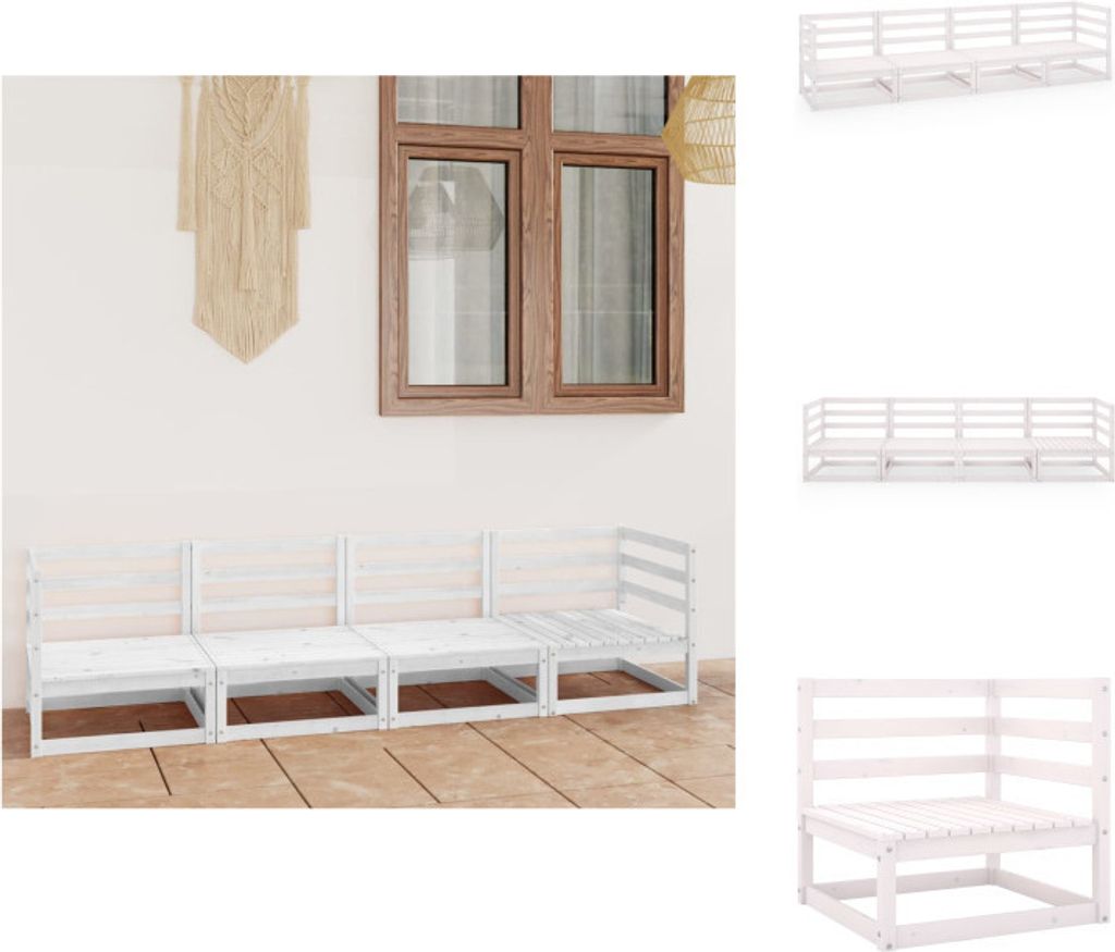 vidaXL Outdoor-Sofa 4-Sitzer Weiß Massivholz Kiefer - Gartensofas
