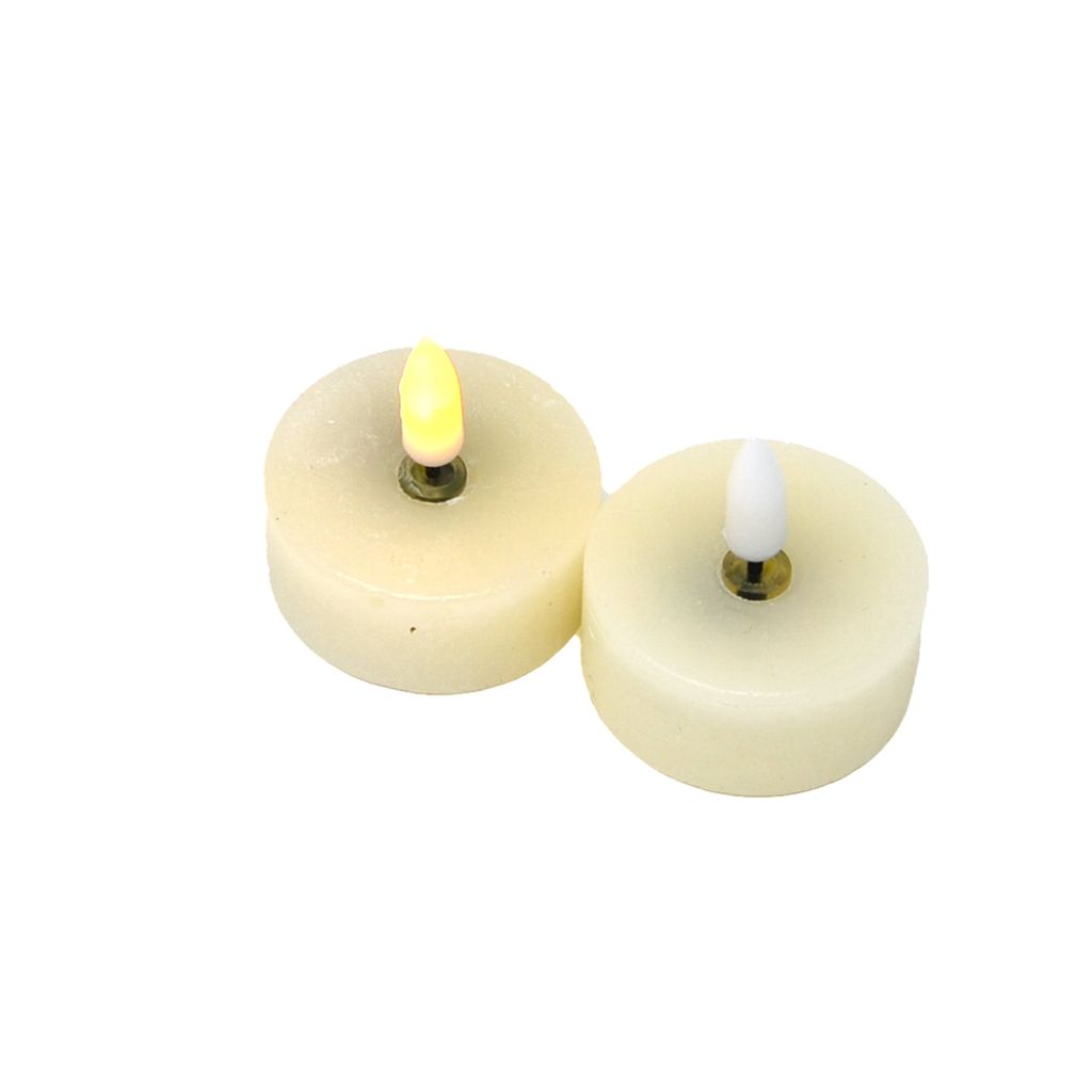 LED Teelichter Echtwachs Flackereffekt 2er Set Creme Rund Ø 4,5 cm