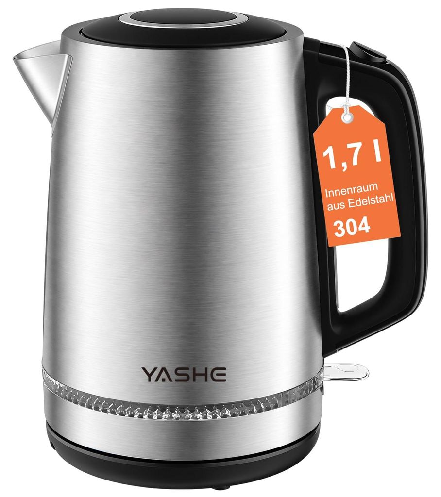 YASHE Wasserkocher Edelstahl 1,7L 2200W Mit Kalkfilter Produktbild 