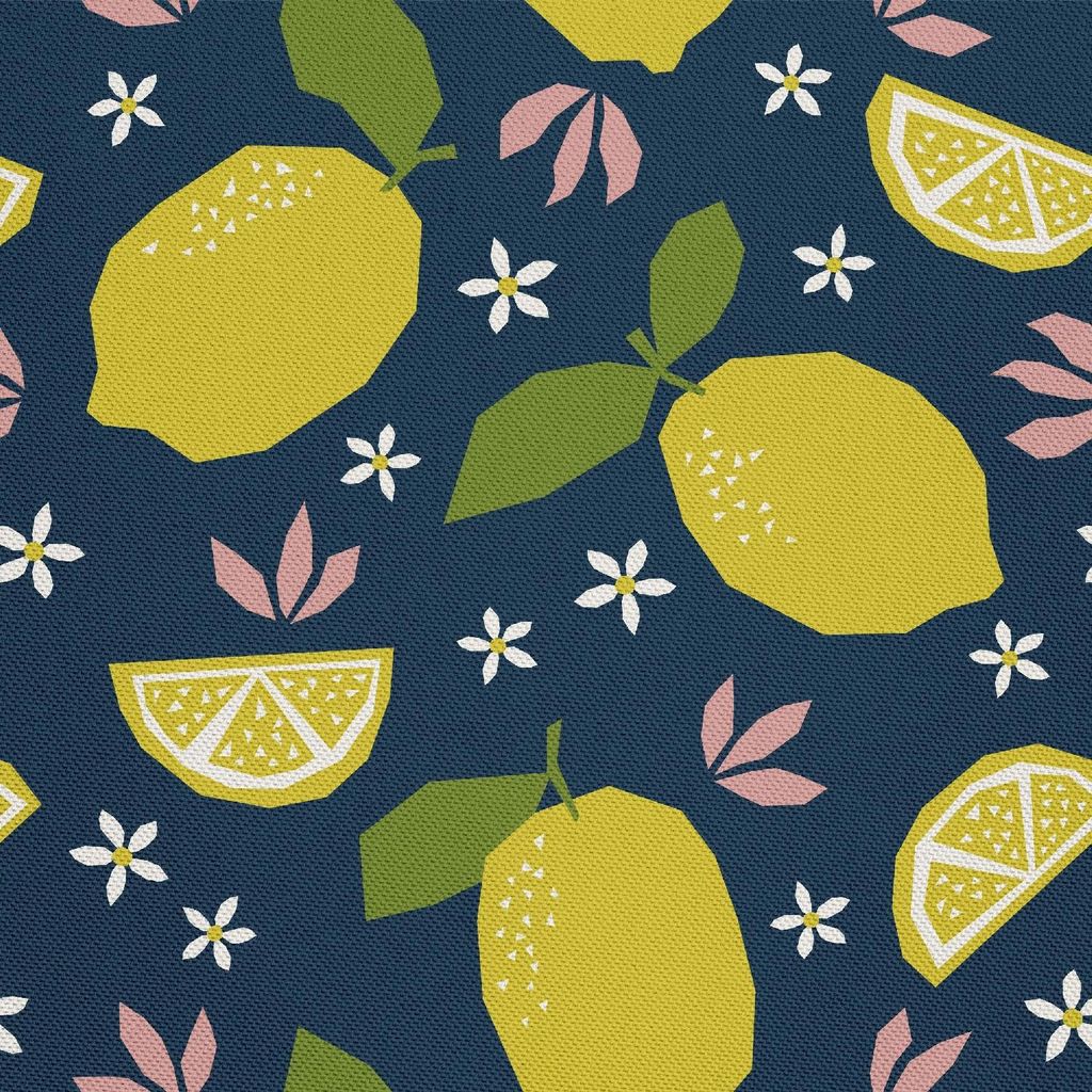OUTDOOR DEKOSTOFFE OXFORD - Motiv Zitronen und kleine Blumen