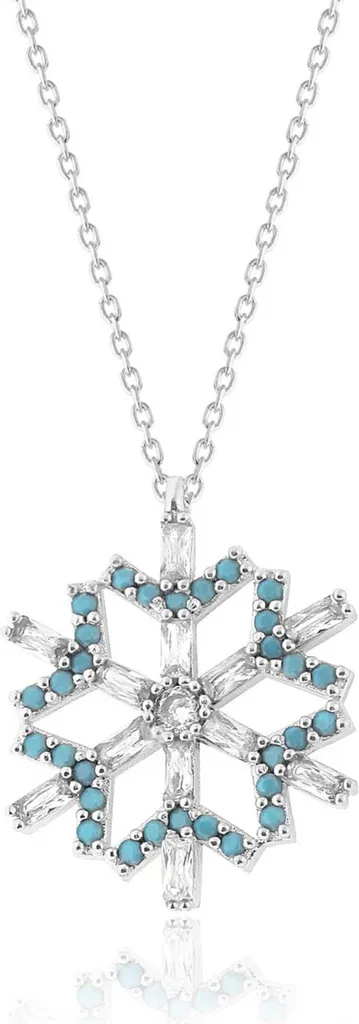 Pendentif flocon femme argent 925 serti de turquoise et pierres colorées