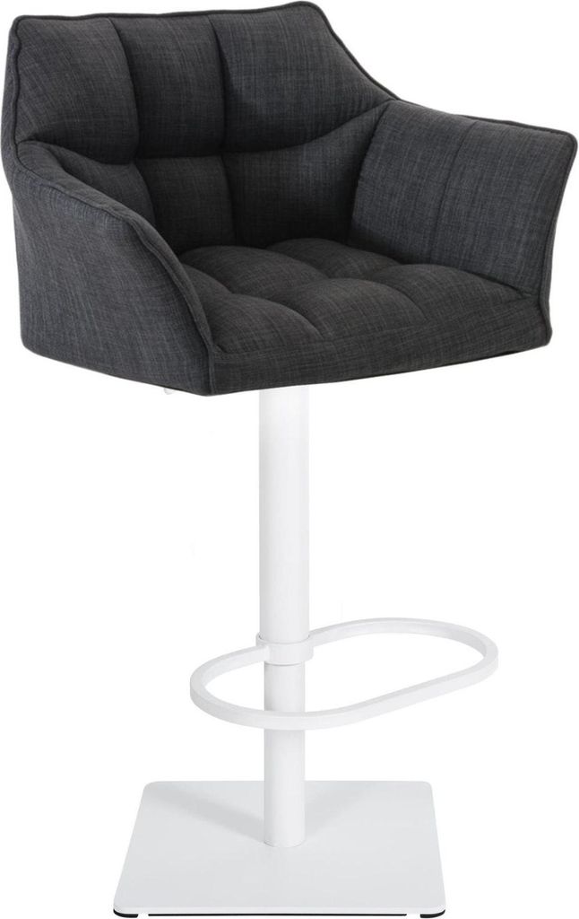 Barhocker mit Stoffbezug - Küchenhocker - Höhenverstellbar, Edelstahlfuß | Farbe: dunkelgrau, Grundfarbe: weiß