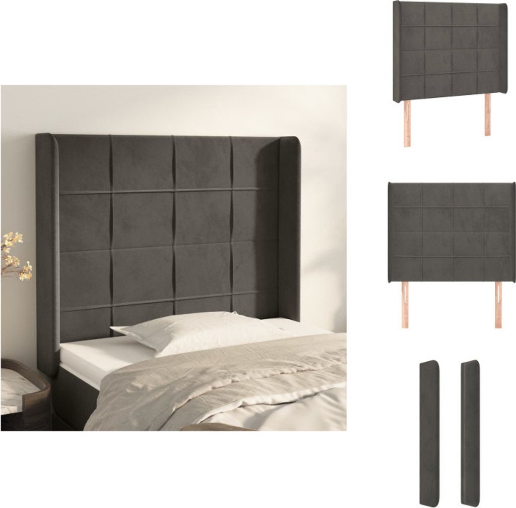 vidaXL Kopfteil mit Ohren Dunkelgrau 103x16x118/128 cm Samt - Kopf- & Fußenden