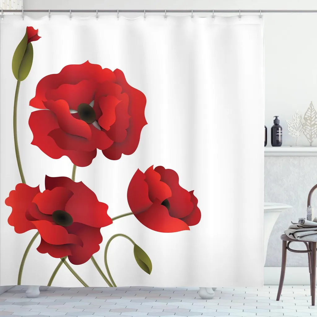 Rideau de douche anti-moisissure 175x240 cm fleurs de pavot colorées