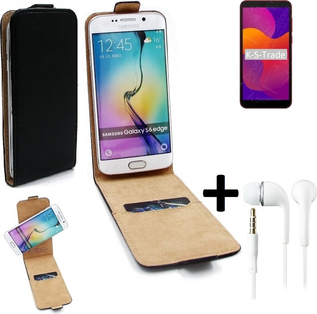 K-S-Trade Handyhülle + Kopfhörer kompatibel mit Huawei Honor 9S 360° Flipstyle Schutzhülle Smartphone Tasche Case Flip cover schwarz 1x