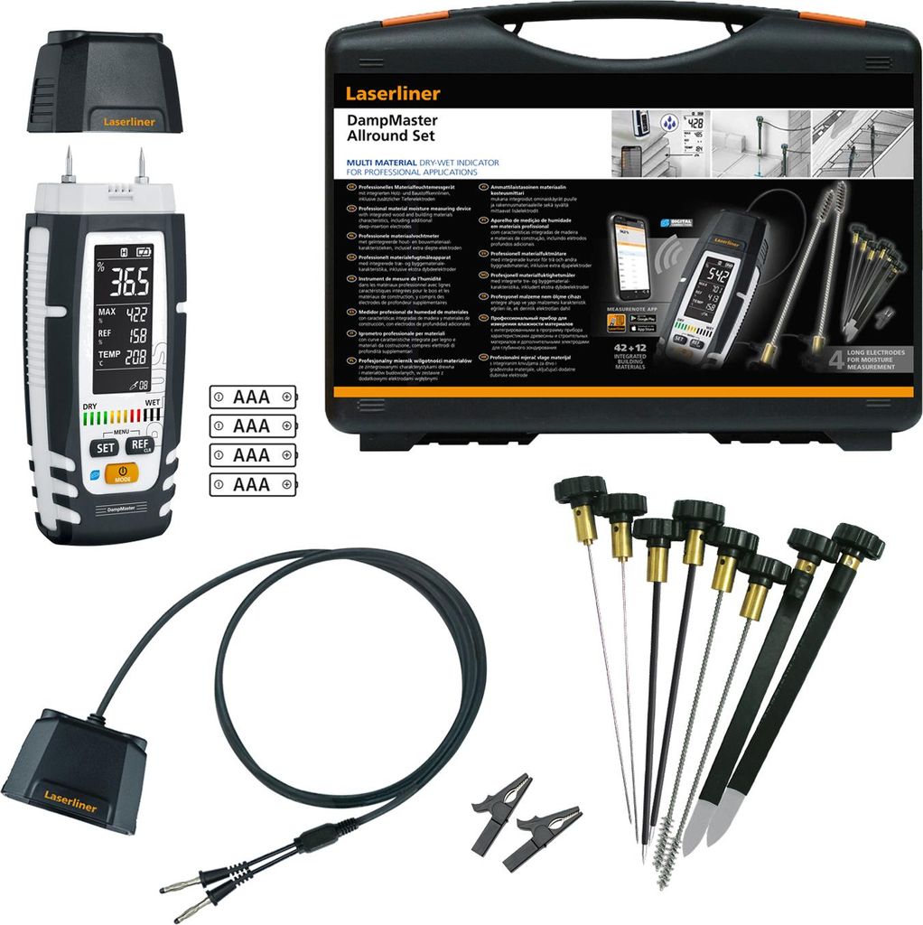 Laserliner DampMaster Allround Set, Holz, Digital, Schwarz, Weiß, 3 - 103,6%, 1%, 2 - 171,2