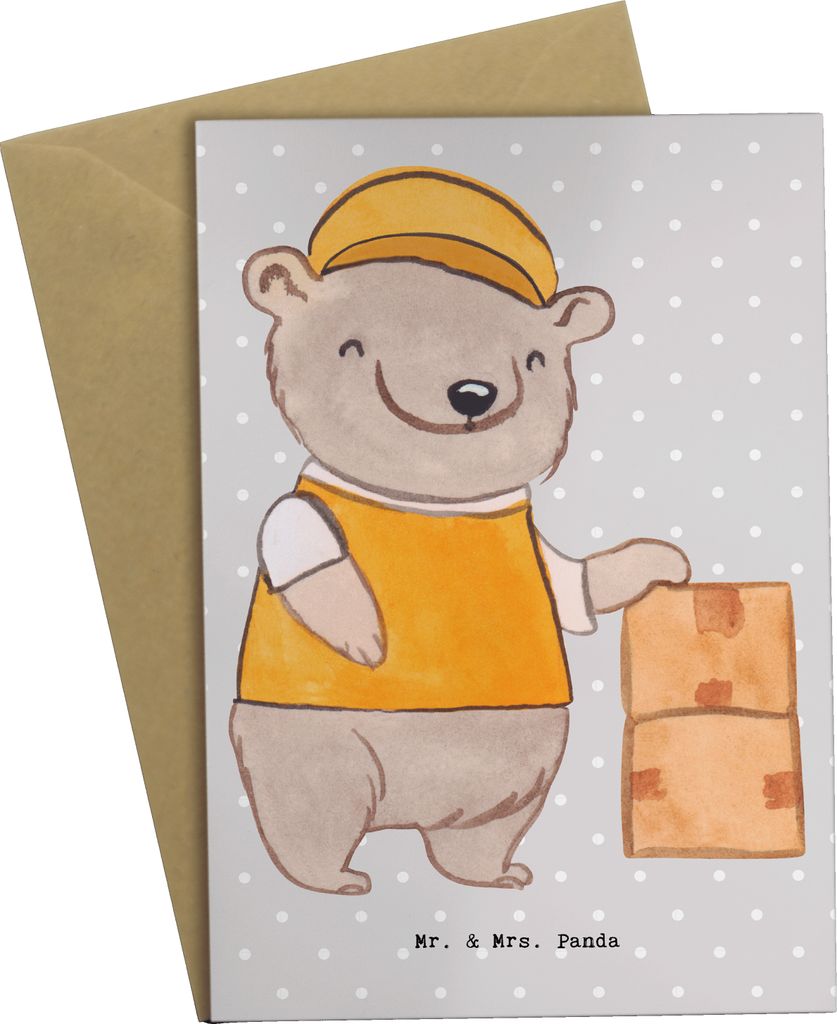 Mr. & Mrs. Panda Grußkarte Fachlagerist Herz - Grau Pastell - Geschenk, Ausbildung, hochzeitskarten, osterkarte, osterkarten, weihnachtskarten, M...