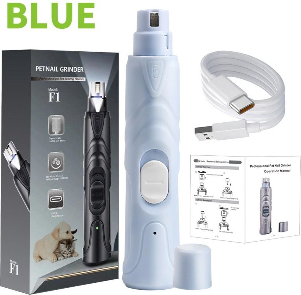 INF Elektrischer Tiernagelschleifer – Sichere und leise Krallenpflege, wiederaufladbar Blau